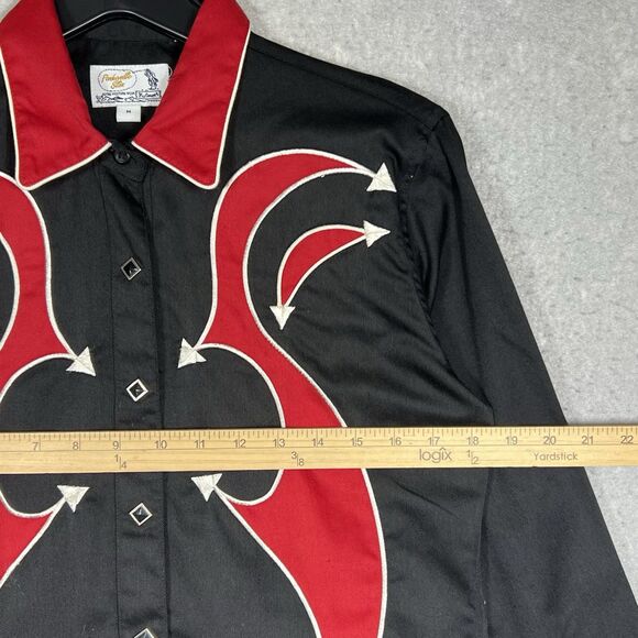 Panhandle Slim Applique Pearl Snap Rodeo Shirt Mens M Black VTG 1980 Rockabilly - Picture 4 of 11